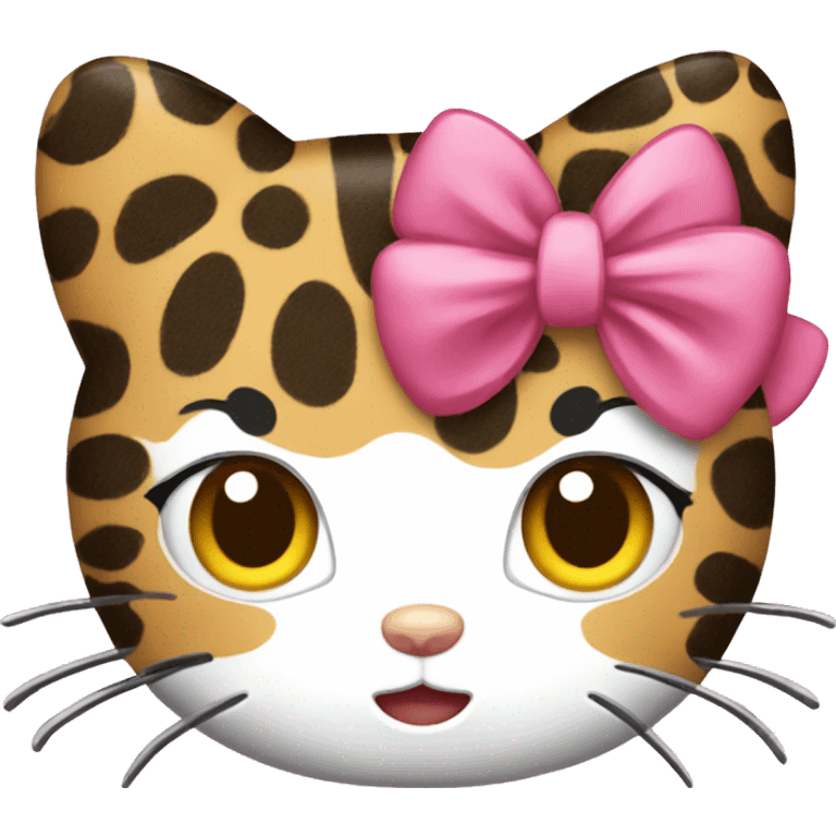 Hello Kitty with a leopard-colored bow emoji