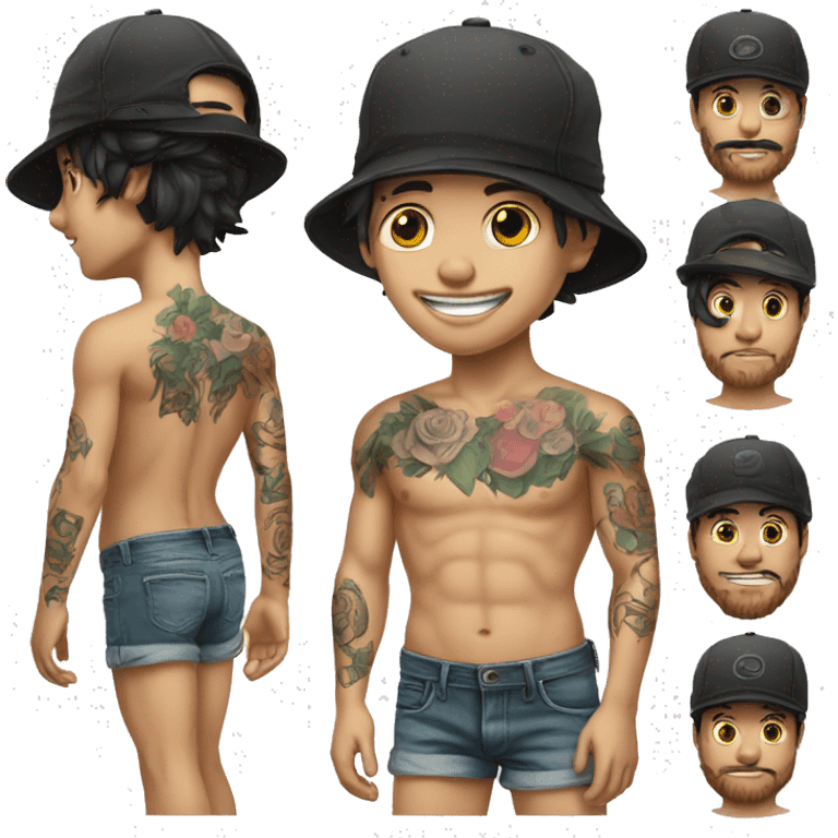 garçon casquette a lenvers avec des tatouages  emoji