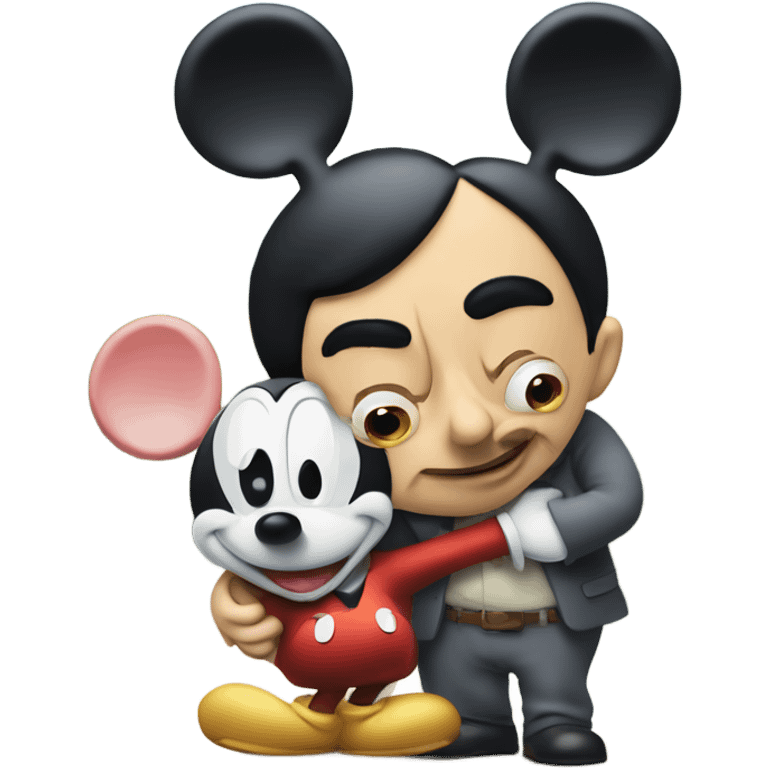 mr bean hugging with mickey mouse emoji