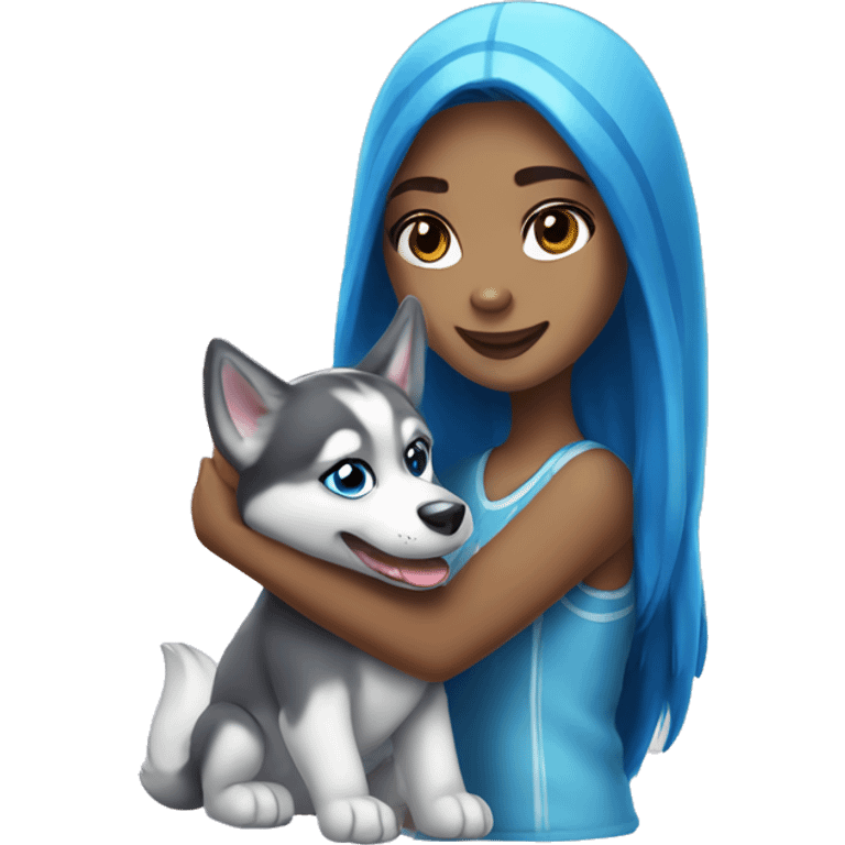 A husky girl with blue eyes holds a dolphin toy in her paw emoji