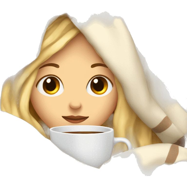 girl inside a blanket sipping coffee eyes closed blond hair emoji