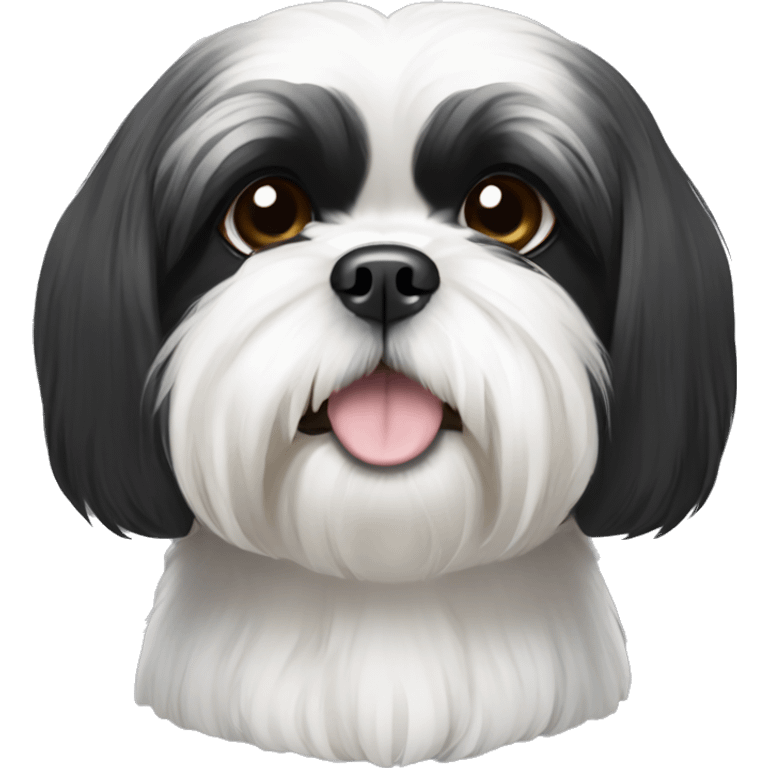 Black and white shih tzu with darker face and a little bit white at the mouth emoji