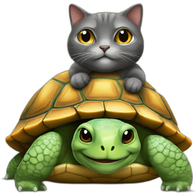 Un chat sur une tortue emoji