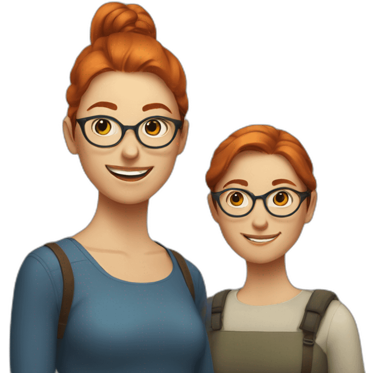 two nordic women designers being jolly, one with reddish hair, a ponytail and no glasses and the other with dark brown, medium short hair and glasses emoji