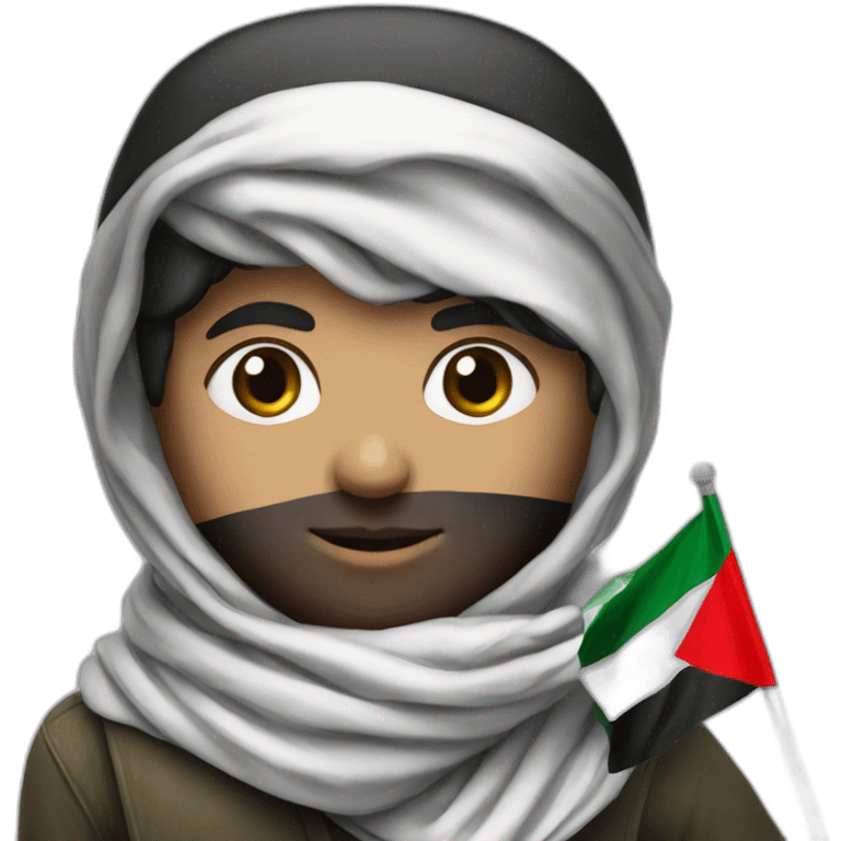 A Palestinian wearing a scarf black and white with the Palestinian flag on his face  emoji