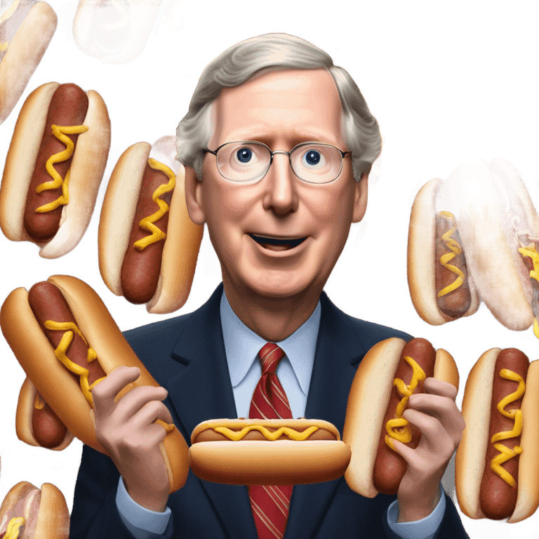 Photorealistic Mitch McConnell homely  eating 25 hot dogs  emoji