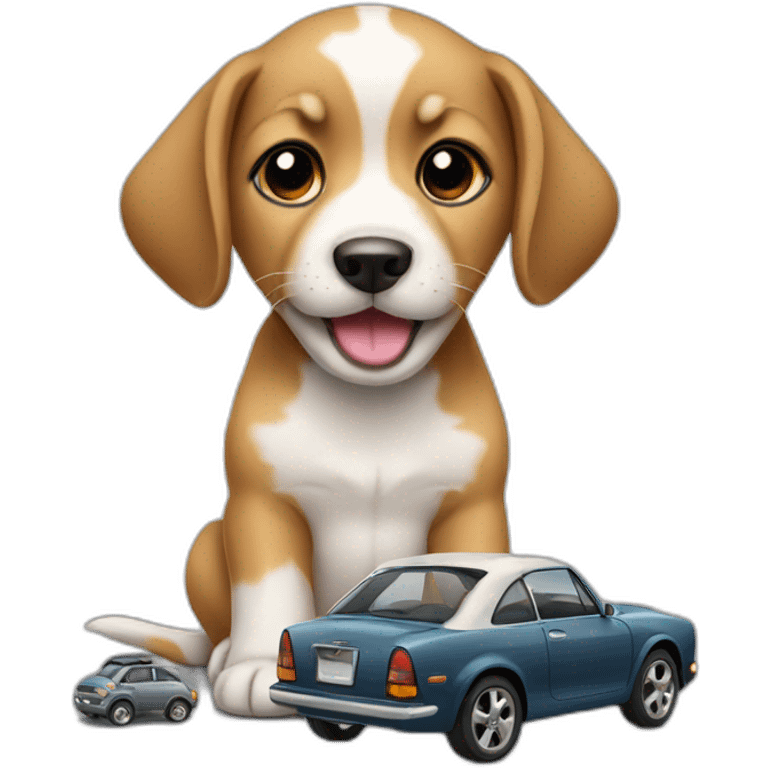 A puppy with a car emoji