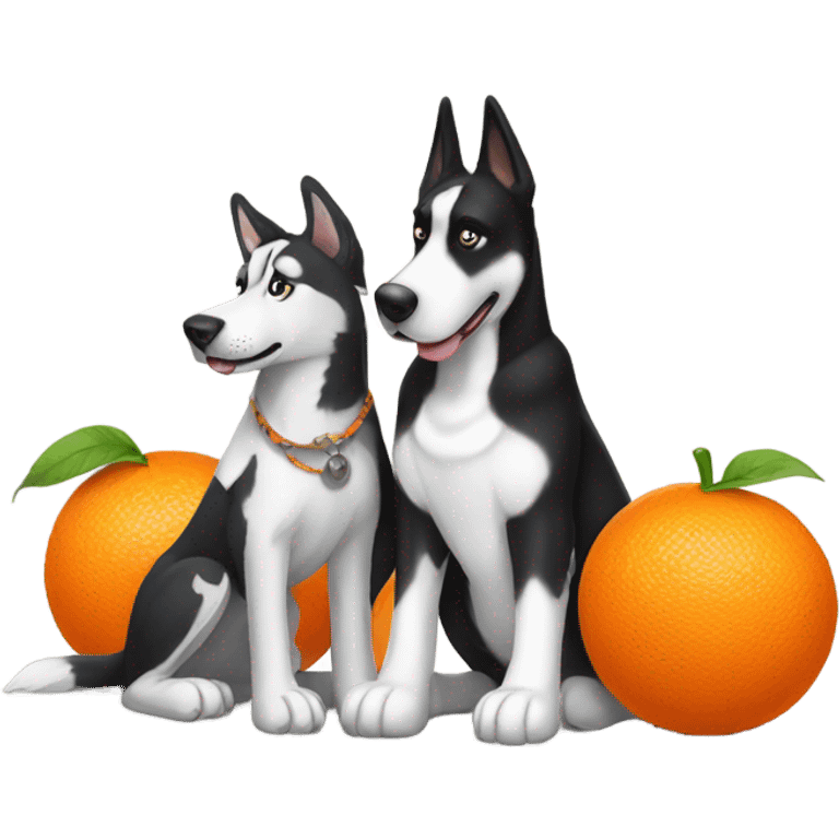 black and white husky with orange striped great dane emoji