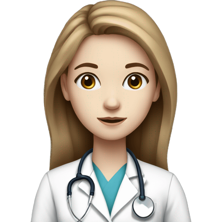 young pale white girl with long brown hair with blue eyes  working as a doctor emoji