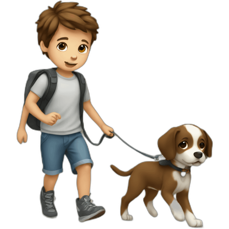 boy kid brown hair walks with puppy emoji