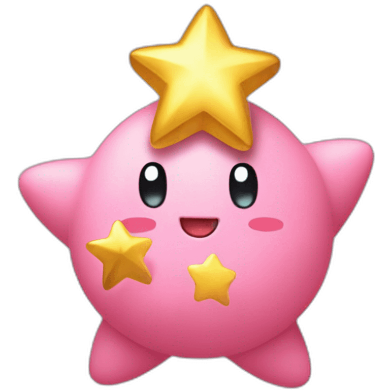 cute happy Kirby holding a golden star emoji