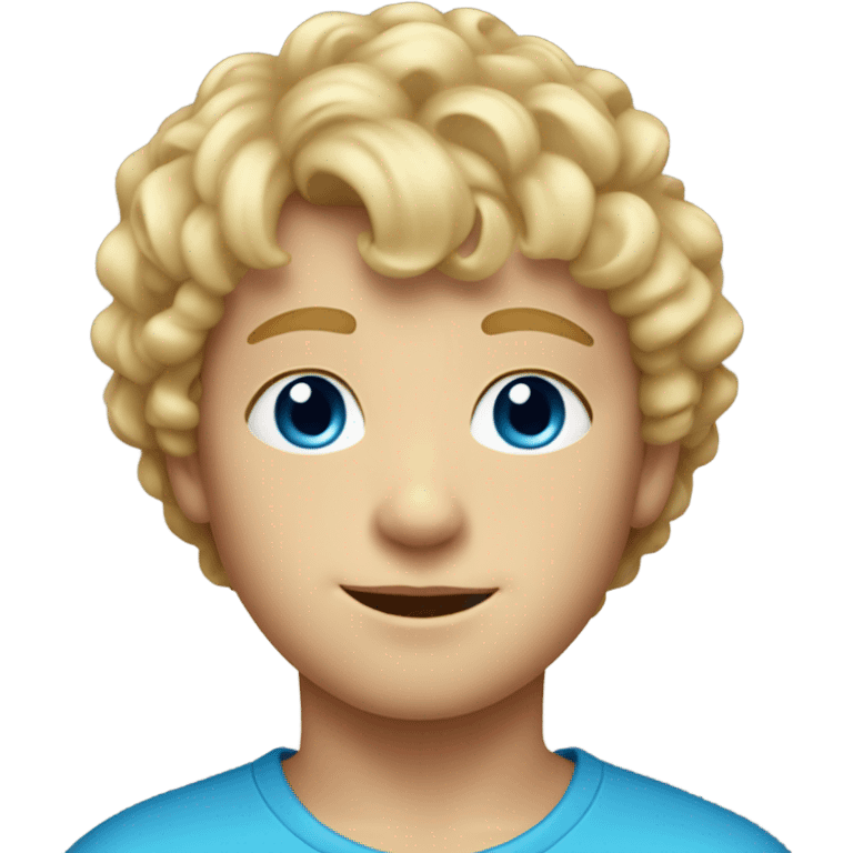 9 year old boy with blonde curly haired mullet and blue eyes emoji