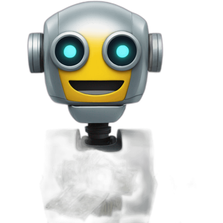 robot with money stacks behind emoji