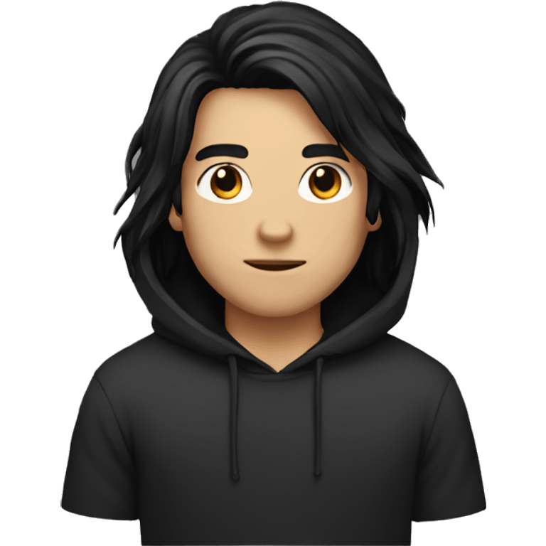 Guy with long black hair and black hoodie emoji