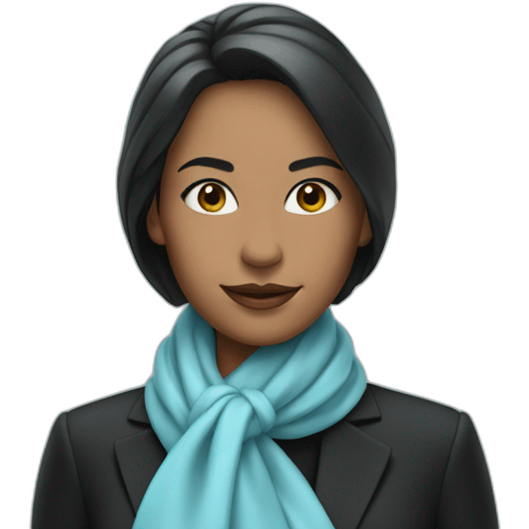 woman with elegant black suit and light blue scarf emoji