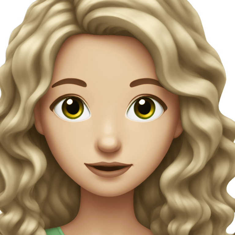 white girl with green eyes and long brown wavy hair emoji