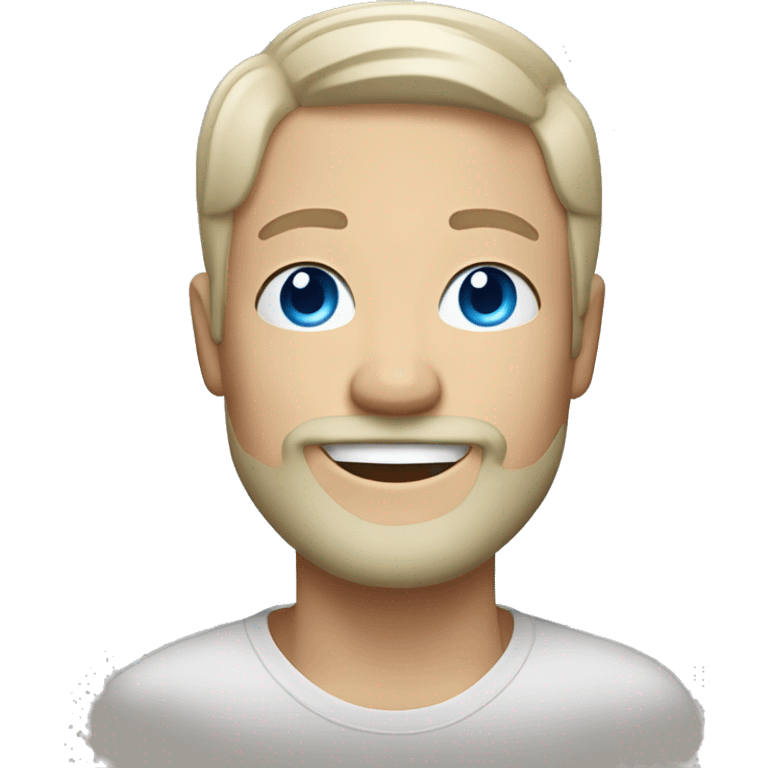 my face as an apple memoji, white, blonde, goatie beard, smiling, blue eyes, blinking with the right eye emoji