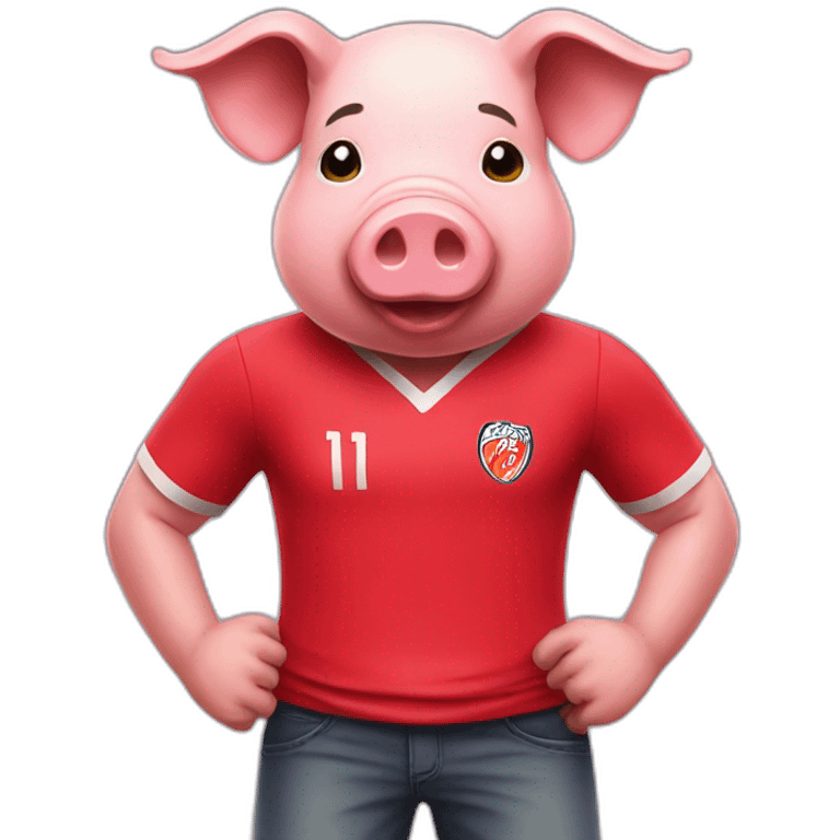 pig with red soccer tshirt standing emoji