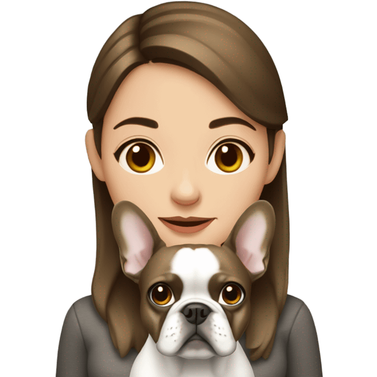 Brown hair Girl with gray French bulldog emoji