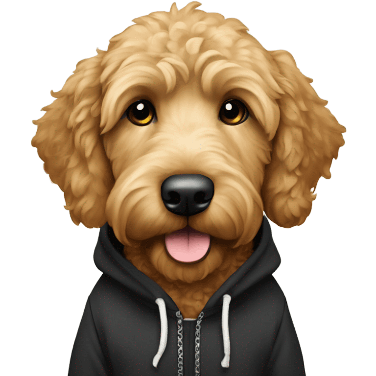 Goldendoodle wearing a black hoodie emoji