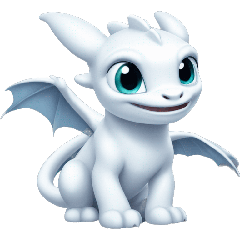 Light fury toothless dragon white with blue eyes  emoji