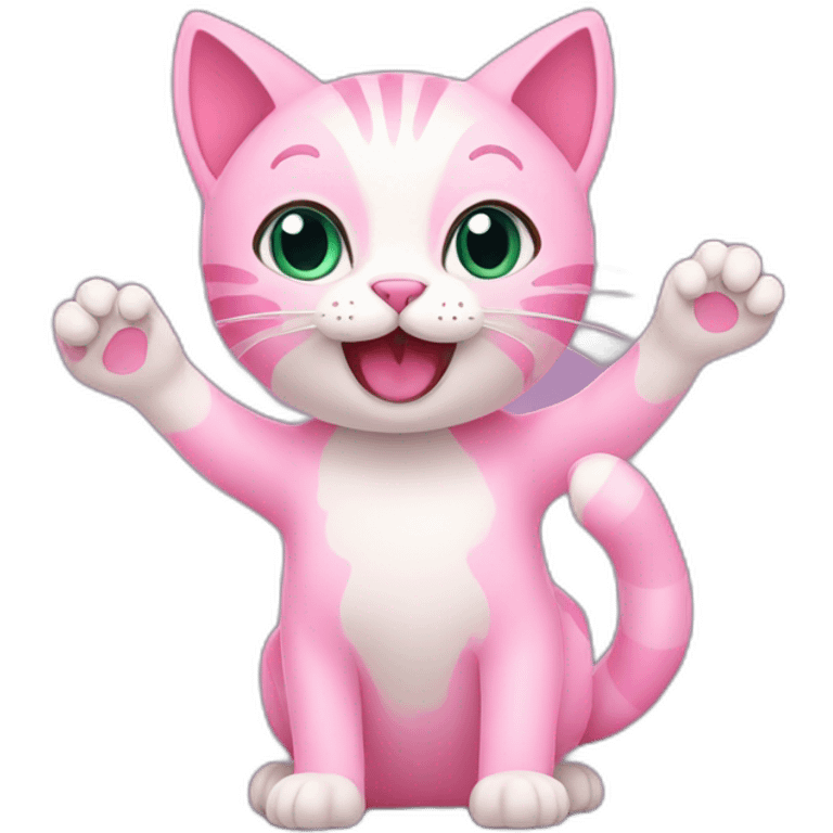 pink cat waving emoji