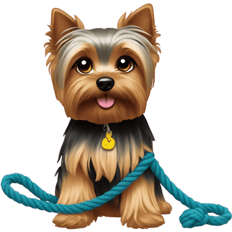 Yorkie dog with rope toy emoji