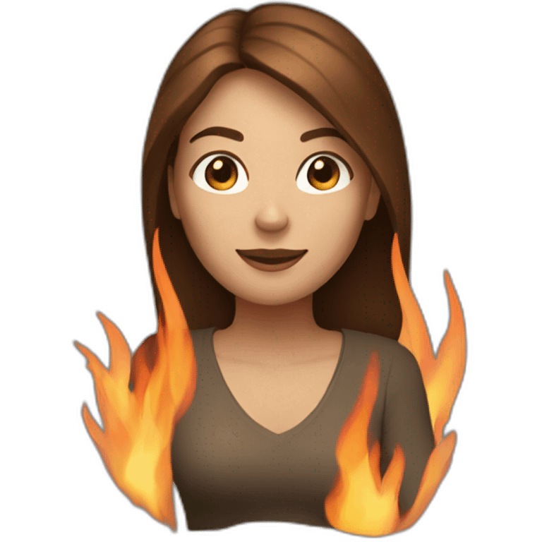 A women with warm brown hair holding fire in palm up emoji