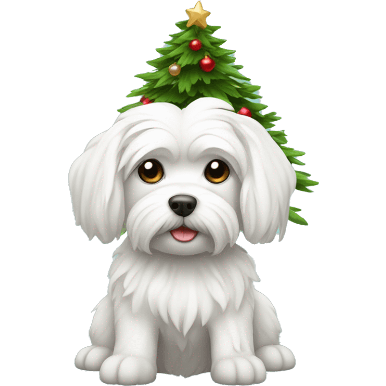 Maltese dog with cheistmass tree emoji