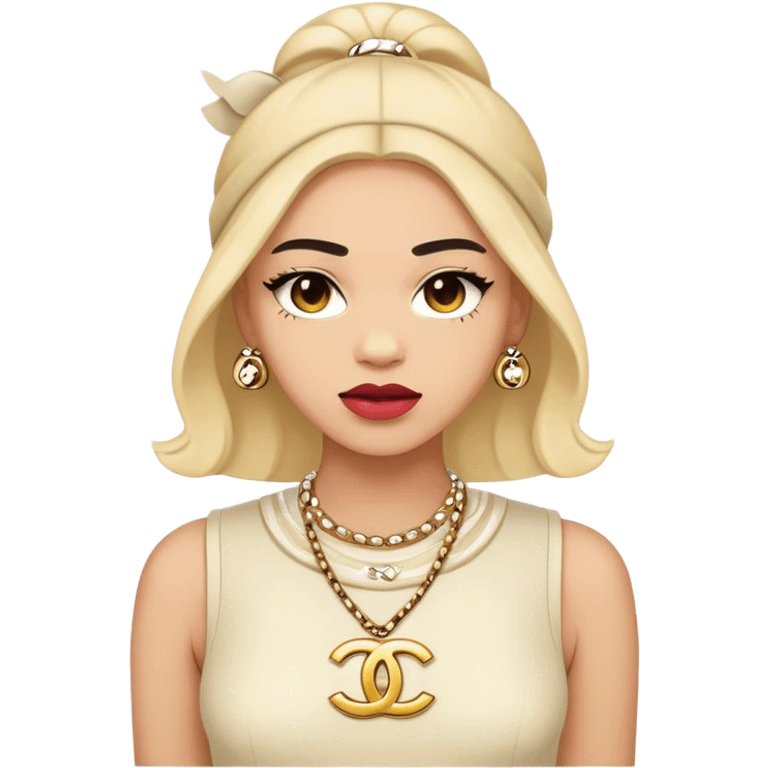 Cinematic Realistic Chanel Pop Culture Emoji, depicted with timeless elegance and iconic style rendered with luxurious textures and dynamic, sophisticated lighting. emoji