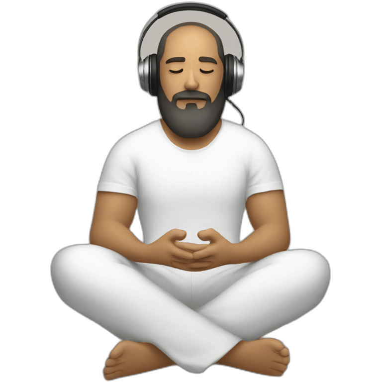 white man with large beard and headphones meditating while sitting emoji