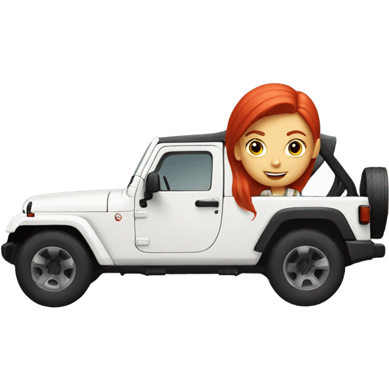 White Jeep with a red headed girl driving emoji