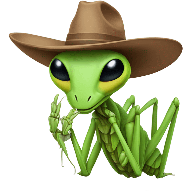 Praying mantis wearing cowboy hat emoji