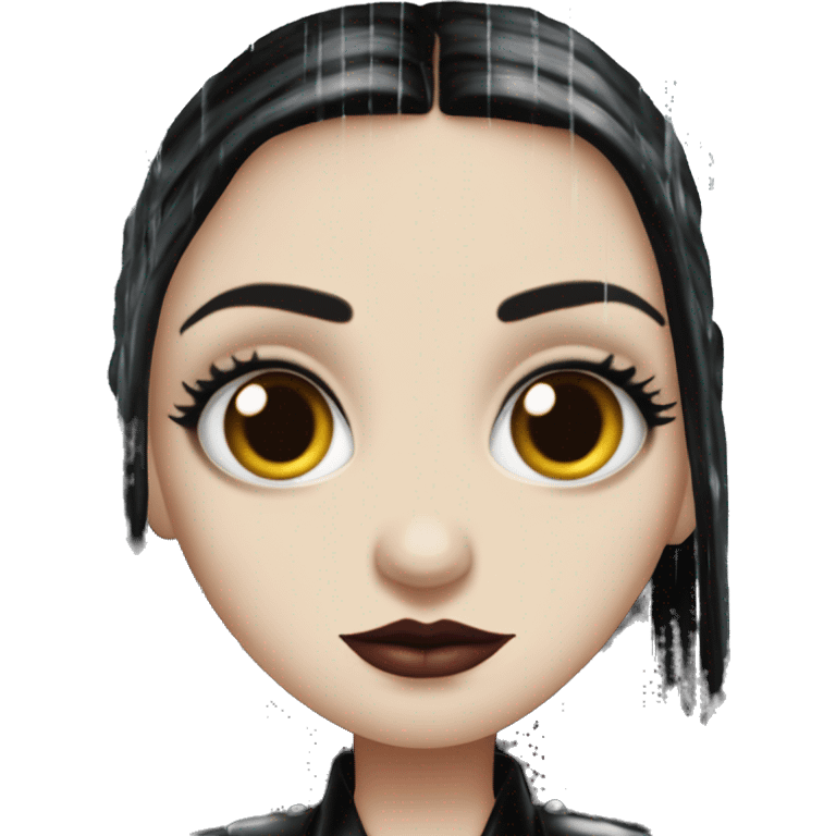 Realistic silkstone Wednesday addams gentle kissing sweetly Kurt Cobain in the rain. emoji