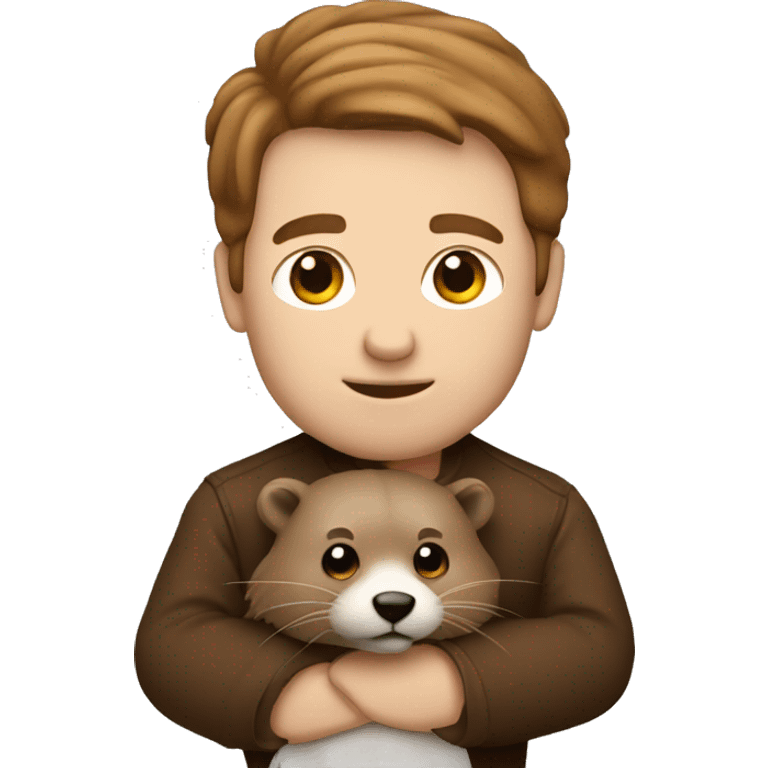 White Man with brown hair holding beaver emoji