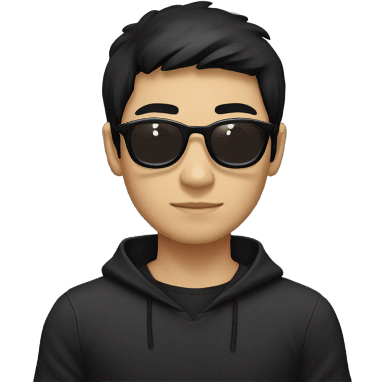 programmer, student, asian, black hair, black eyes, male, round face, black sunglasses, black hoodie emoji