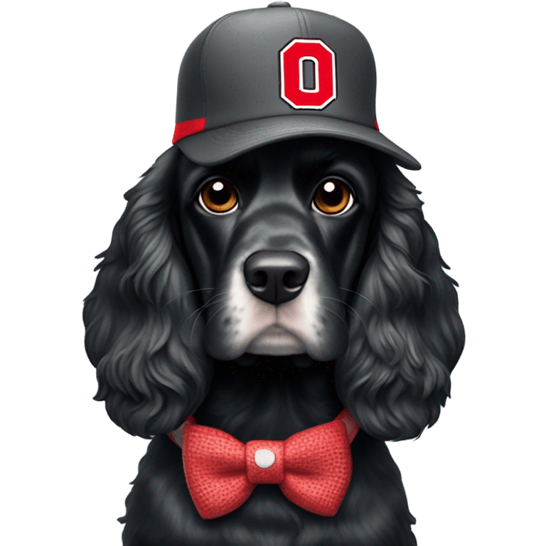 Black cocker spaniel wearing Ohio state hat emoji