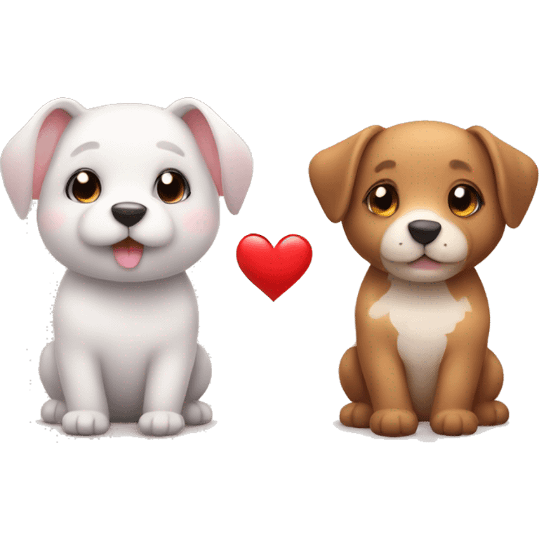 Two different cute animal couple love with heart emoji