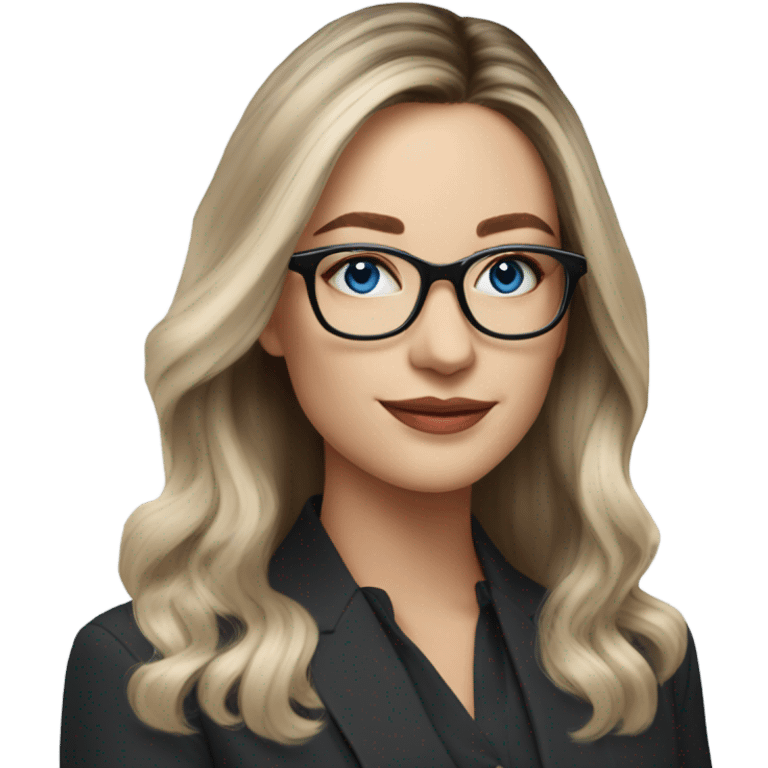 Shoulder length Balayage pale beautiful corporate woman with glasses and blue eyes emoji