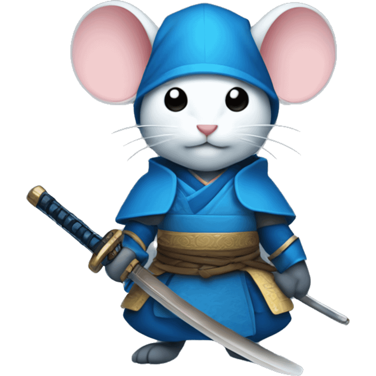 a blue mouse with a samurai outfit and sword emoji