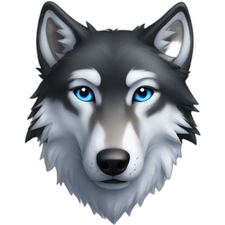 Black wolf  blue eyes kissing white tige emoji