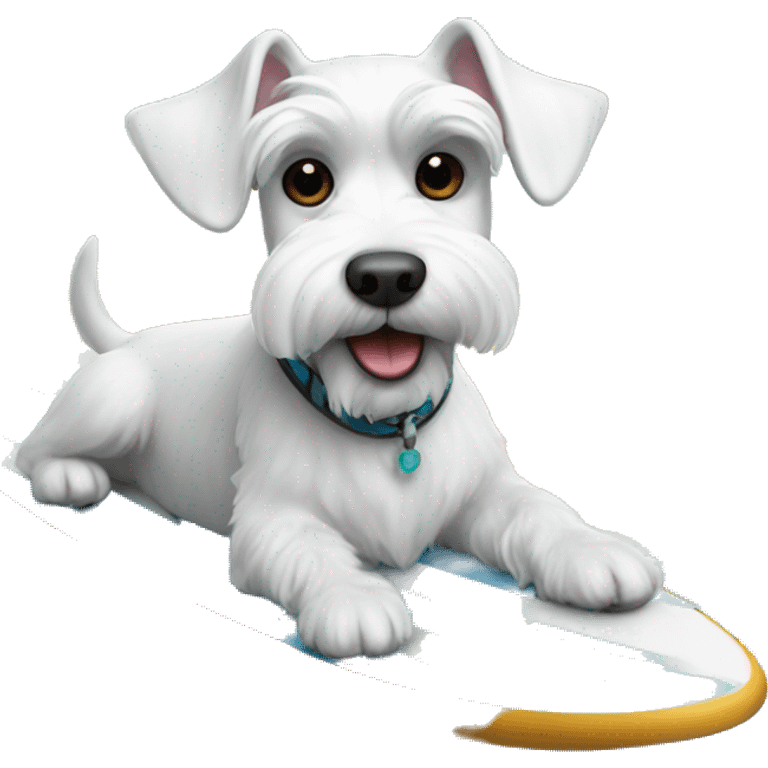 White mini schnauzer on surf board emoji