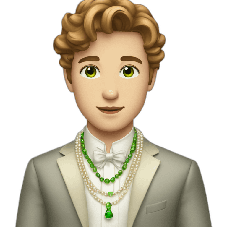 Posh-boy-with-pearl-necklace-and-green-eyes-and-brown-hair emoji