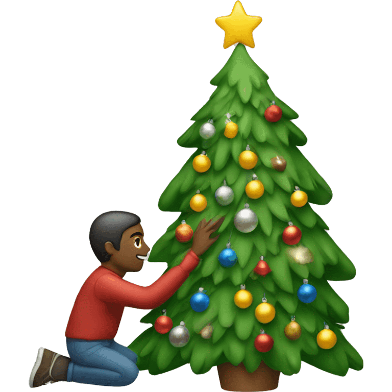 man decorating christmas tree emoji