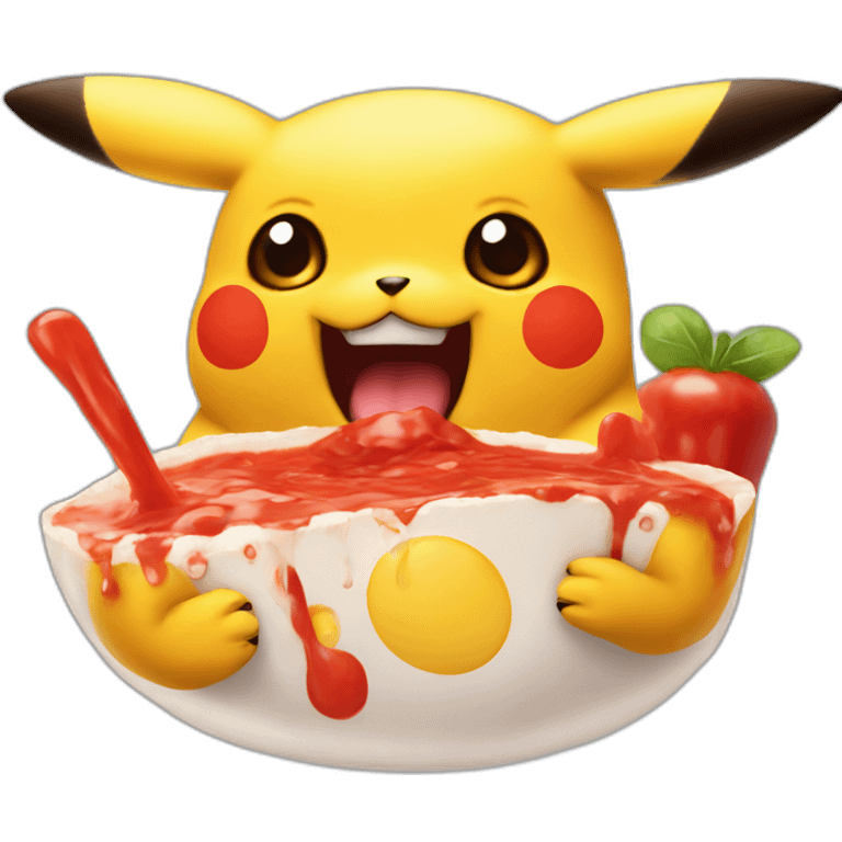 Pikachu eat ketchup emoji