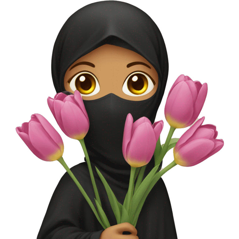 A niqabi with a bouquet of tulips. emoji