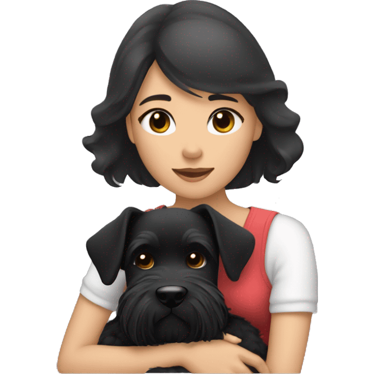 Asian girl cuddling with black schnauzer emoji