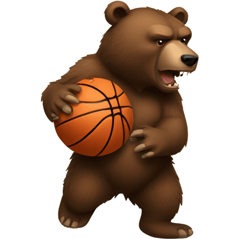 Angry Brown Bear dribbling basketball emoji