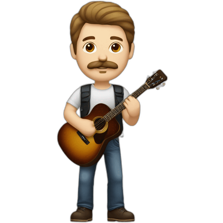 white man with combed back short brown hair and mustach playing a guitar chubby emoji