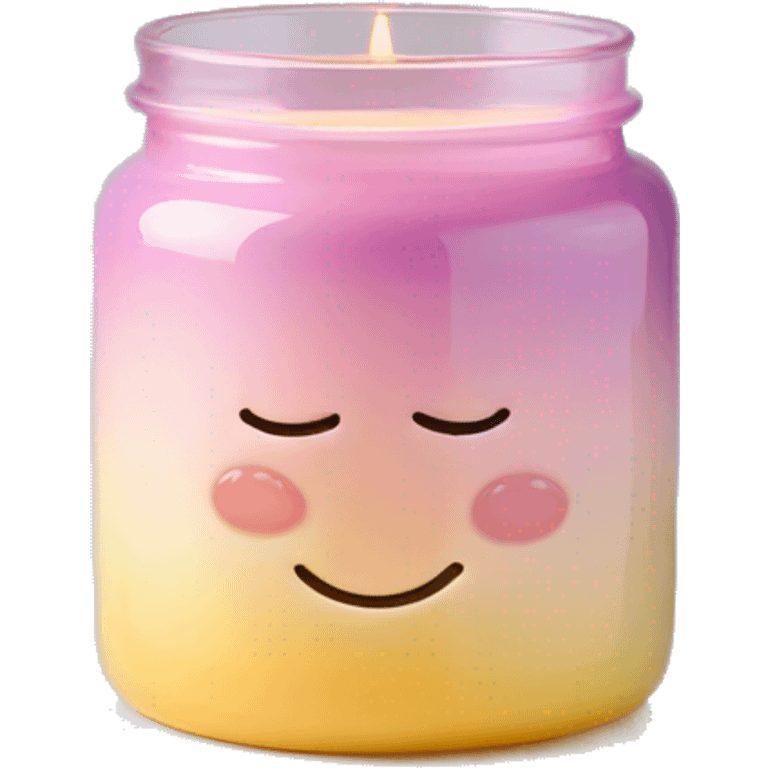 Pastel gradient hue glass jar candle with holder emoji